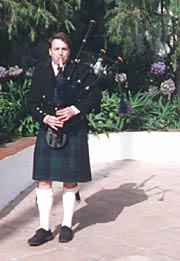 Andrew bagpiping at wedding