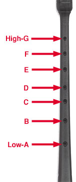 bagpipe chanter notes, front